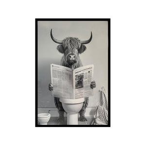 Highland Cow with Newspaper Wall Art