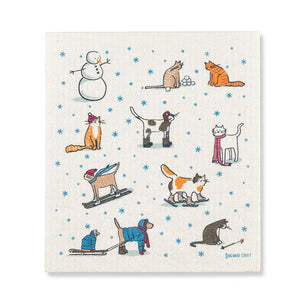 Winter Sport Cats Swedish Dish Cloth