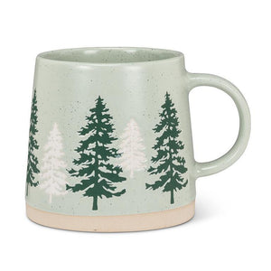 Wide Base Mug with Trees Green/White