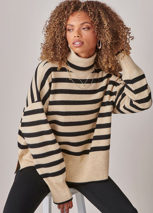 Mikayla Striped Cowl Neck -Black