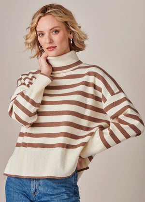 Mikayla Striped Cowl Neck Brown