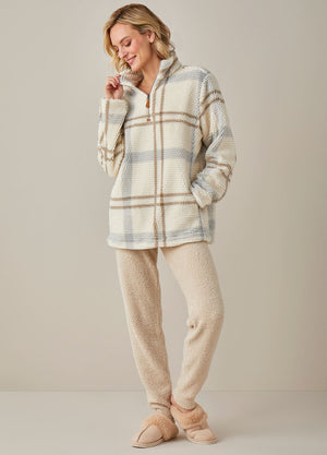 Ladies Sherpa Plaid Taupe