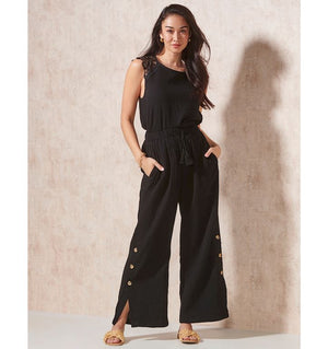 Cotton gauze pant with button black