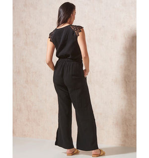 Cotton gauze pant with button black