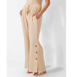 Cotton Gauze Pant with buttons - Beige