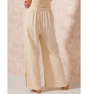 Cotton Gauze Pant with buttons - Beige