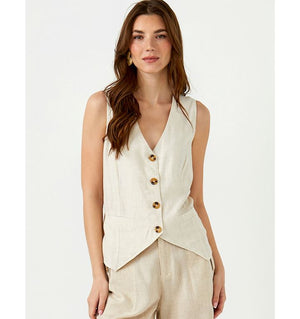 Linen Blend Vest Beige