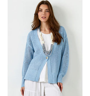 Knit Mesh Cardigan Blue