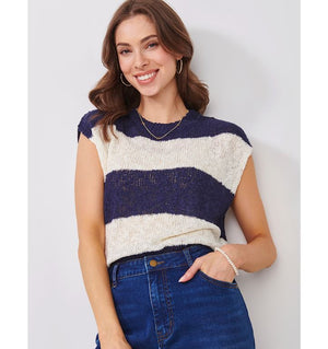 Cap Sleeve Knit Slub - Navy