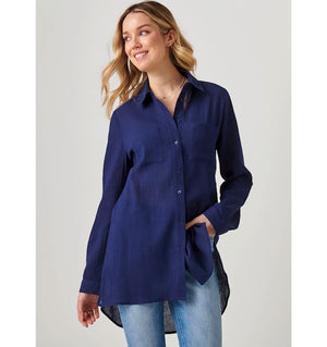 Crinkle Button Down Shirt Navy