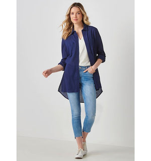 Crinkle Button Down Shirt Navy