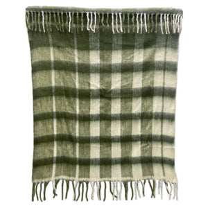 green & white check throw