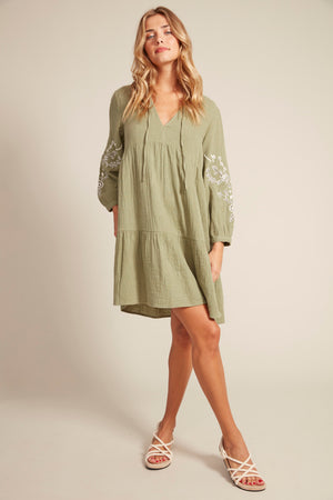 RUA V Neck Dress with Embroidery