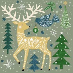 Lunch Napkin Tree & Deer on Green