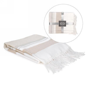 Biege & White Throw with Fringe