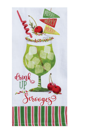 Drink up Scrooges terry tea towel
