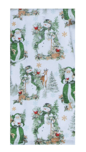 Tea Towel - Sage Santa & Snowman