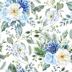 Lunch Napkin Blue and Floral Foliage