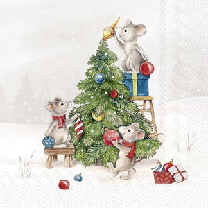 Lunch Napkin - Mice at Work - Light Grey