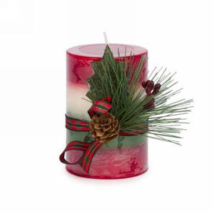 Striped Candle with Pine Bow