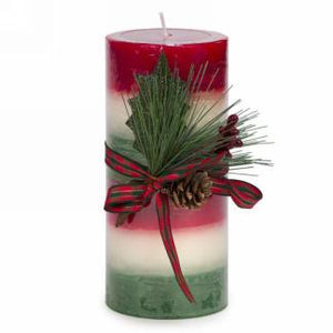 Red Striped Candle with Pine Bow