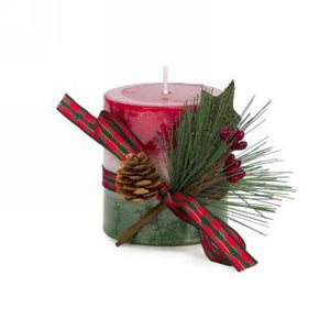 Striped Candle with Pine Bow