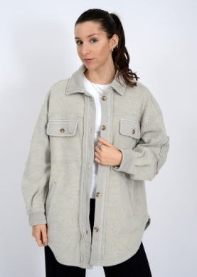 Lexi Fleece Oversized Shacket -Stone