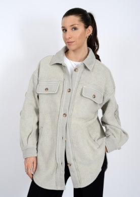 Lexi Fleece Oversized Shacket -Stone