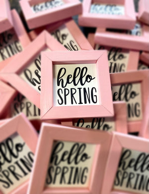Hello Spring Wood Sign Pink
