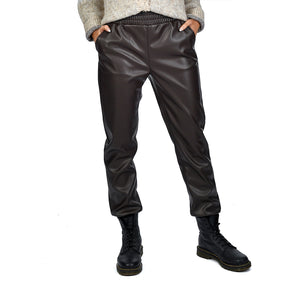 Vegan Leather Joggers with Cuff Black