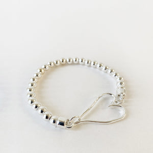 Silver Beaded Heart Bracelet