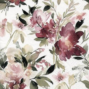 Lunch Napkin Foliage and Burgundy Flowers