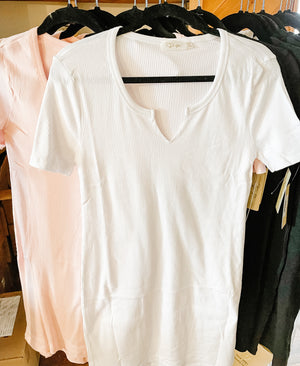 Ribbed T Shirt Dress - White