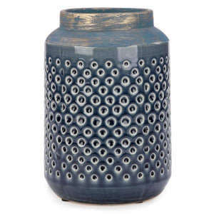 Blue Textured Vase with Gold