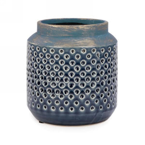 Blue Textured Vase with Gold