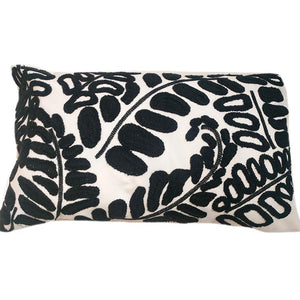 Rectangle Leaf Embroidered Pillow Black & White