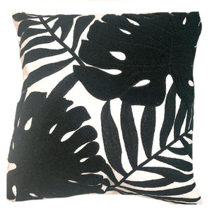 Leaf Embroidered Pillow Black & White