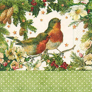 Cocktail Napkin - Robins in Green